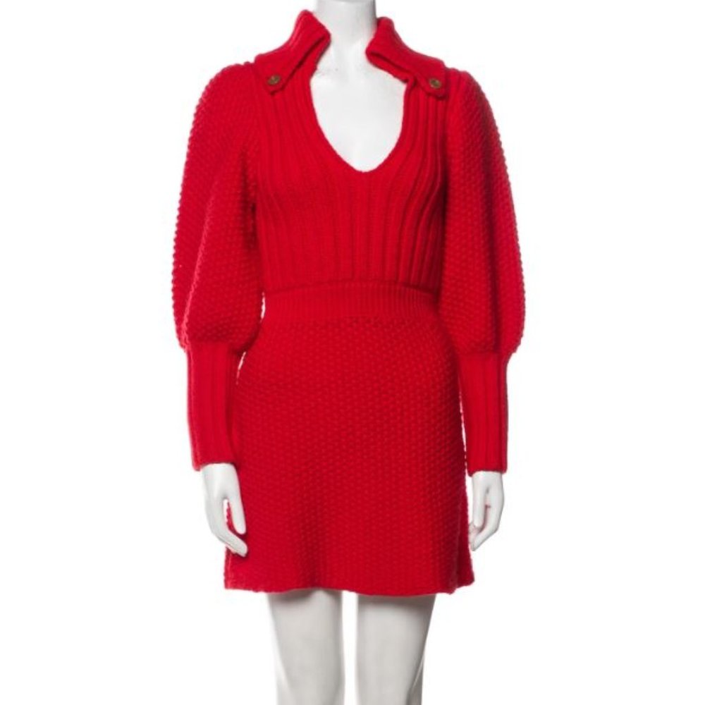 Gucci Red Wool Mini Sweater Dress